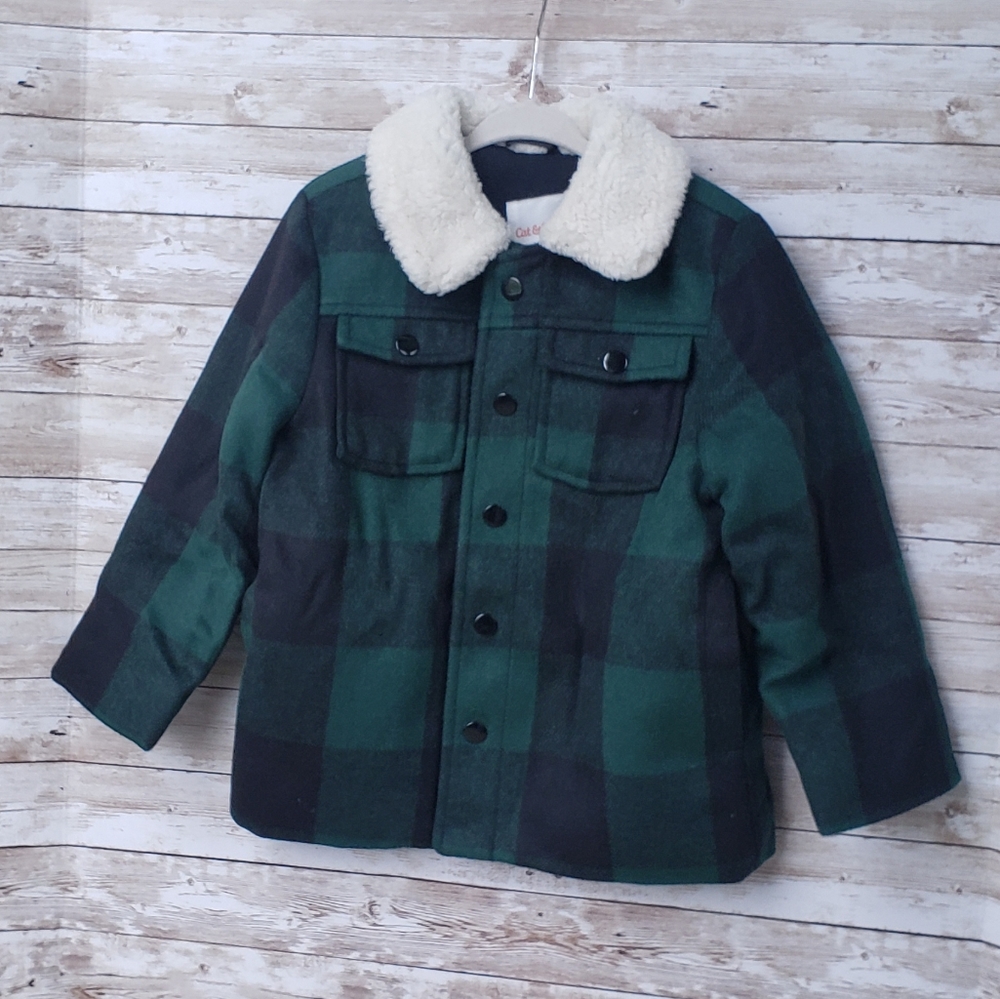 Cat and Jack Green Buffalo Plaid Coat - Picture 4 of 7